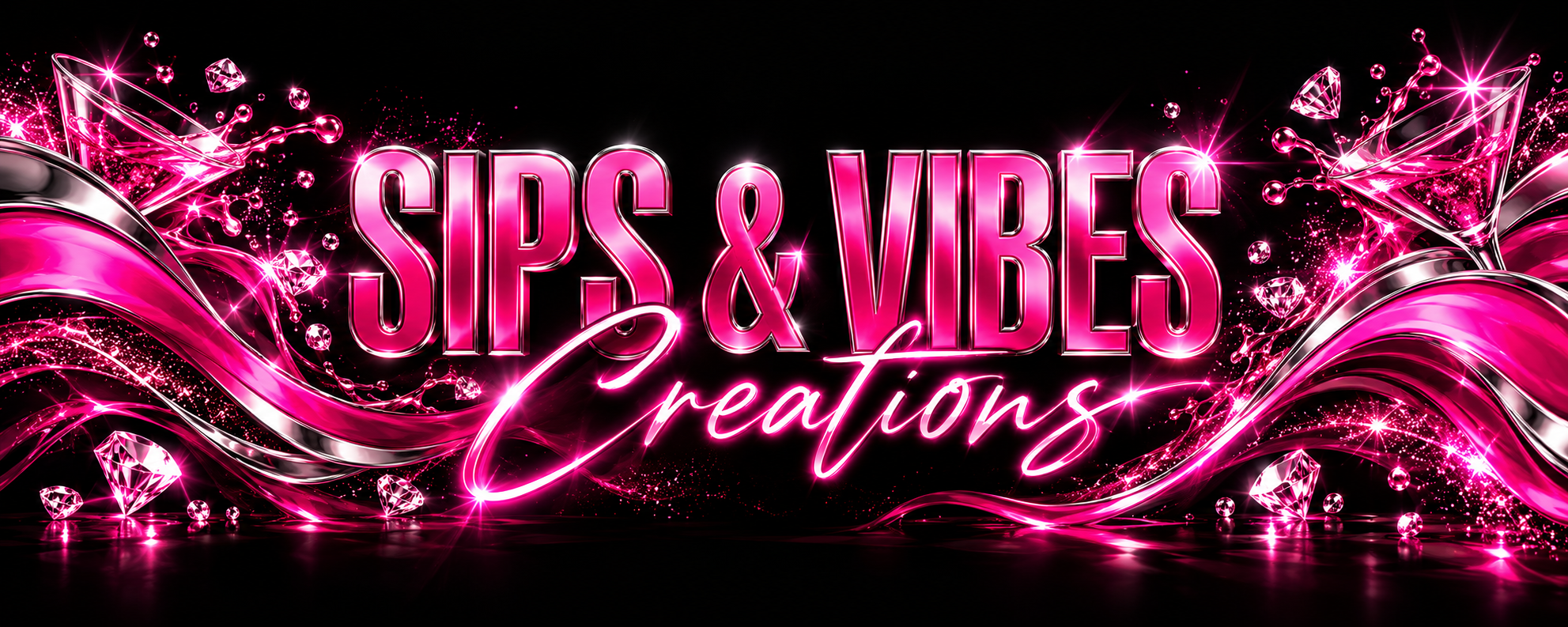 Sips & Vibes Creations pink chrome banner
